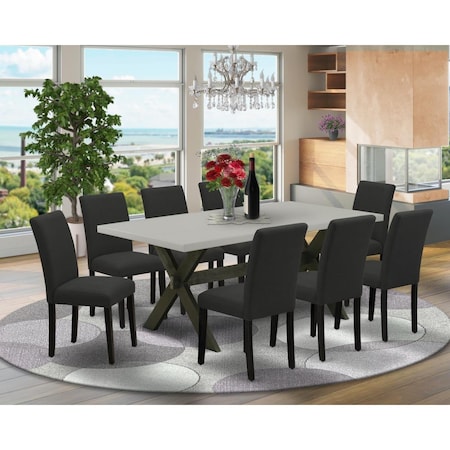 East West Furniture 9 Piece X-Style Kitchen Dining Table Set - Black X697AB624-9
